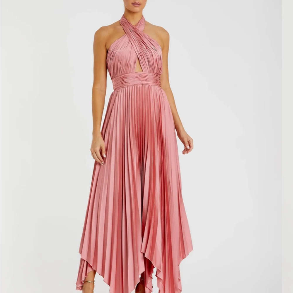 Mac Duggal Dusty Rose Pleated Halter Asymmetrical Dress